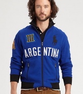 Sport your support of Argentina in a full-zip pieced fleece jacket with bold color-blocking, a snow polo crest and Ralph Lauren's embroidered Big Pony for a signature finish.Zip frontStand collarSide zip pocketsBanded cuffs and hem67% cotton/33% polyesterMachine washImported