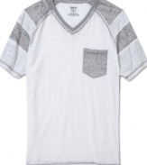 V is for very versatile when you are wearing this contrast striped t-shirt from Bar III with jeans or shorts for spring.