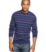 Multi-color stripes give this cozy crew neck sweater from Club Room a modern style.