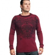 Warm up your casual style with this graphic thermal from Affliction.