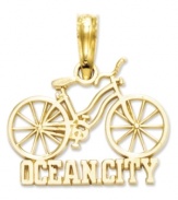 Donned with an old-fashioned bicycle, this Ocean City charm presents a certain joy and charisma. Crafted of 14k gold. Chain not included. Approximate drop length: 7/10 inch. Approximate drop width: 7/10 inch.