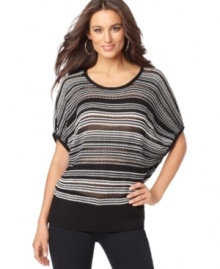 Ever-so-slightly sheer, this AGB sweater lightens up your seasonal look! The pointelle knit stripes give it extra graphic punch.