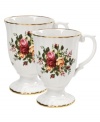 This popular bone china pattern surrounds blooming sprays of colorful English roses with hand-applied bands of 22K gold.