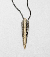 Radiant 23k goldplating on a sterling silver feather base with a link chain. 23k goldplated sterling silverSterling silverLength, about 28 to 30 adjustablePendant size, about 2.17Lobster clasp closureImported