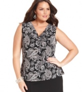 Complete your career looks with Charter Club's sleeveless plus size top, finished by a draped neckline.