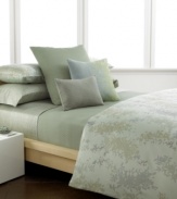 Branch out. A pattern of leaf silhouettes in shades of green renders serene simplicity in this Lucca duvet cover set from Calvin Klein. Pure cotton sateen completes this contemporary look inspired by nature. Hidden button closure.