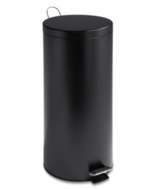 Sleek and unassuming with a sophisticated black matte finish, the round design seamlessly fits into any space. A quick-clip liner holder keeps tabs on heavy trash, making removal and clean-up a breeze. Limited lifetime warranty.