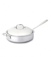 An unrivaled piece to reflect the excellence of the sophisticated chef. Hand-polished and mirror-finished, the versatile sauté pan with innovative high sides combines magnetic stainless steel, an attractive domed lid and dishwasher-safe cleaning for a truly efficient addition. Limited lifetime warranty.