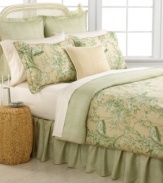 A soothing green hue and printed raffia pattern lends an air of leisurely style in this Grand Isle European sham from Lauren by Ralph Lauren. Finished with a flange border.