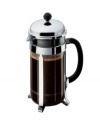 All in good taste. Bodum's coffee press is recognized worldwide as one the best ways to brew coffee. Imagine a cup, made to your liking in just 4 minutes!  Expertly crafted with a stainless steel filter system, heat-resistant borosilicate glass beaker and stay cool handle and knob. Makes 8 cups. Two-year limited warranty.