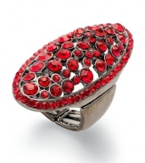 Ruby red and ravishing. This stretch ring from Style&co. features an oval silhouette embellished with red-colored glass crystals. Crafted in hematite tone mixed metal. Stretches to fit finger.