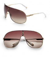 Contemporary and chic signature metal frames with Carrera logo on temple. Available in gold shiny matte with brown gradient lens. 100% UV protection Imported 