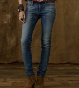 Denim & Supply Ralph Lauren's timeworn pattern updates a sleek skinny jean, rendered in faded and whiskered premium Japanese denim for modern downtown style.