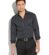 Update your white button down collection with this gray-pinstriped version from INC International Concepts.