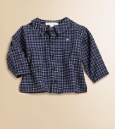 A not-so-basic cotton button-down is ultra-handsome in a snazzy plaid print.Point collarLong sleeves with button cuffsButton-frontCottonMachine washImported Please note: Number of buttons may vary depending on size ordered. 