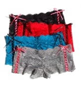 Hug your hips with a little attitude. JT Intimates laced up the sides of these comfy & cute lace boyshorts. Style #BF9813