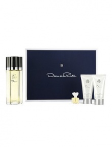 Celebrate with OSCAR, the romantic and timeless fragrance from Oscar de la Renta, with this limited-edition gift set. The signature gift box includes: Eau de toilette spray, 3.4 oz.; body lotion, 1.7 oz.; body bath, 1.7 oz. and a deluxe miniature eau de toilette spray. Made in USA. 