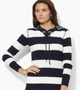 This Lauren Jeans Co. hoodie channels effortless style in striped waffle-knit cotton.