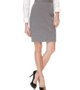 A polka dot pattern adds an irreverent flair to this otherwise classic Calvin Klein pencil skirt -- perfect for a polished look!