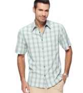 Keep it casual and breezy for the weekend in this laid-back short-sleeve shirt from Via Europa.