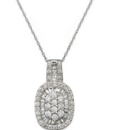 A touch of glamour is an everyday essential. This exquisite pendant features a round and baguette-cut diamonds (3/4 ct. t.w.) in 14k white gold. Approximate length: 18 inches. Approximate drop: 3/4 inch.