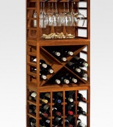 Stackable hardwood rack holds every type of wine glass, suspended upside down to prevent dust. Easily adjust the size and configuration of your collection by adding additional racks from this collection. Additional InformationShipping timeline for this itemThis item cannot be shipped via Rush, Next Business Day, Saturday delivery.This item cannot be shipped to a P.O. Box, APO/FPO or U.S. Territory. This item will ship directly from the vendor.