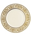 A classic hand crafted collection from Lenox, this Westchester accent plate brings distinctive beauty to the table, featuring sturdy bone china and exquisitely etched gold borders for a lustrous glow.  Qualifies for Rebate