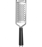 Par for the coarse. Ready for the tough stuff, like cheese, onions, carrots, citrus and more, this high-carbon, stain-resistant steel grater is crafted for excellence, precision and ease. Lifetime warranty.