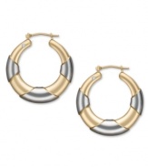 Jewelry styles in mixed metallics offer the perfect opportunity to mix and match. What's more, Signature Gold's™ petite hoop earrings also feature a sparkling diamond accent for an ultra-glam look. Crafted in 14k gold and 14k white gold. Approximate diameter: 1 inch.