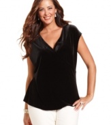 Get set for the holiday season with Charter Club's faux wrap plus size top, crafted from ultra-soft velvet.