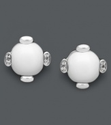 A hint of polish. Smooth, circular white agate stones (9 mm) and sparkling white topaz accents make a refined statement on these sterling silver stud earrings. Approximate diameter: 1/3 inch.