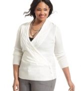 Stay cute in the cold with Planet Gold's plus size sweater, finished by a cabled neckline.