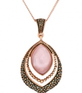 The center of attention. Genevieve & Grace puts forth a pink shell teardrop on this stunning pendant, set in 18k rose gold over sterling silver, with glittering marcasite accents. Approximate length: 18 inches. Approximate drop: 1 inch.