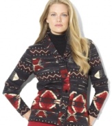 Lauren Ralph Lauren's heritage shawl-collar plus size cardigan is rendered in a soft fleece for comfort and style.