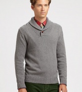 A soft shawl collar and wooden button detail defines this warm, pullover sweater, knitted from a smooth cotton blend.Shawl collarRibbed knit collar, cuffs and hem60% cotton/30% polyamide/10% woolDry cleanImported