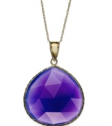 A drop of color brightens any look. This brilliant pear-shaped pendant features purple chalcedony (19 ct. t.w.) in a 10k gold setting. Approximate length: 18 inches. Approximate drop: 1 inch.