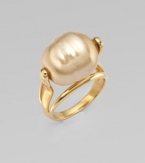 A single champagne pearl sits atop this 18k goldplated sterling silver ring. 16mm baroque champagne organic man-made pearl 18k goldplated sterling silver Width, about ¾ Imported 