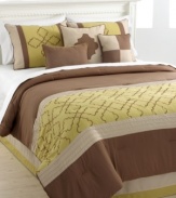 Decidedly modern, the Northgate comforter set offers a fresh look of soothing sophistication. This comprehensive set features an earthy palette embellished with embroidery and pleat details, complete with a coordinating bedskirt and three plush decorative pillows.