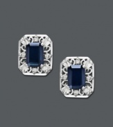 Give every look the royal touch. These stunning stud earrings are set in ornate 14k white gold with emerald-cut sapphires (2-1/3 ct. t.w.) and round-cut diamonds (1/3 ct. t.w.). Approximate diameter: 1/2 inch.