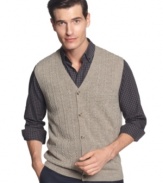 Get serious about sophisticated style with this cabled sweater-vest from Geoffrey Beene.