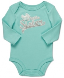 She'll be as angelic as little sisters should be in this sweet bodysuit from Carter's.