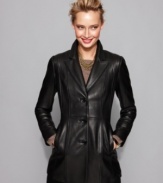 Jones New York's leather jacket features rich, supple leather with a luxurious feel. The seamed construction gives it a fabulous fit and a touch of modern edge.