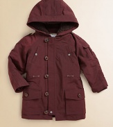 This wonderfully warm, smartly detailed parka has a removable quilted lining that functions as a separate jacket when your young man wishes.Plush sherpa-lined hoodShoulder epaulettesButton and zip front closeDrawstring waistPocket on one sleeveFront patch flap pocketsDiamond quilted inner zip jacket with knit trimFully linedPolyester/nylonMachine washImported Please note: Number of buttons may vary depending on size ordered. 