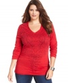 Punch up your casual style with Seven7 Jeans' long sleeve plus size top, featuring a studded front.