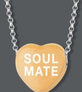 Sugary sweet style you can wear! Sweethearts' SOUL MATE pendant features a light orange enamel surface and polished, sterling silver setting and chain. Copyright © 2011 New England Confectionery Company. Approximate length: 16 inches + 2-inch extender. Approximate drop: 1/2 inch.