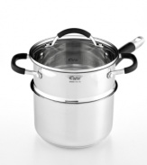 Cook smart, eat healthy. Including a steamer insert for prepping tasty veggies, seafood, pasta and more, this set also features a stainless steel covered saucepan  with interior measurement markings that make it easy to control your portions and prep your recipes. The saucepan features an aluminum encapsulated base for quick and even heating. Lifetime warranty.