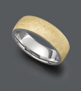 A traditional men's wedding ring with fashionable flair. A two tone setting makes this comfort fit wedding band (7 mm) shine. Crafted in 14k gold and 14k white gold. Size 10.