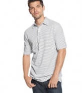 Straighten out your casual cool style with this striped polo shirt from Izod.