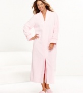 Long and snuggly. Charter Club's Supersoft dimple long zip robe features satin trim on the neck and cuffs.