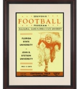 It wasn't a great start, but it was still an historic first game for Florida State. A unique souvenir, this restored cover art from the Seminoles' 1947 debut is matted and beautifully framed in cherry-finished wood for proud alums and college football fans.